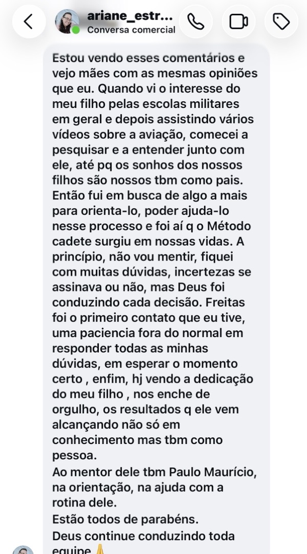 Depoimento da Ariane, mãe de aluno
