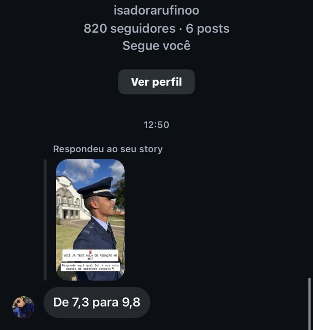 Print de WhatsApp: aluno relata evolução na redação