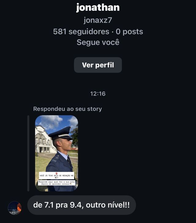 Print de WhatsApp: aluno relata evolução na redação