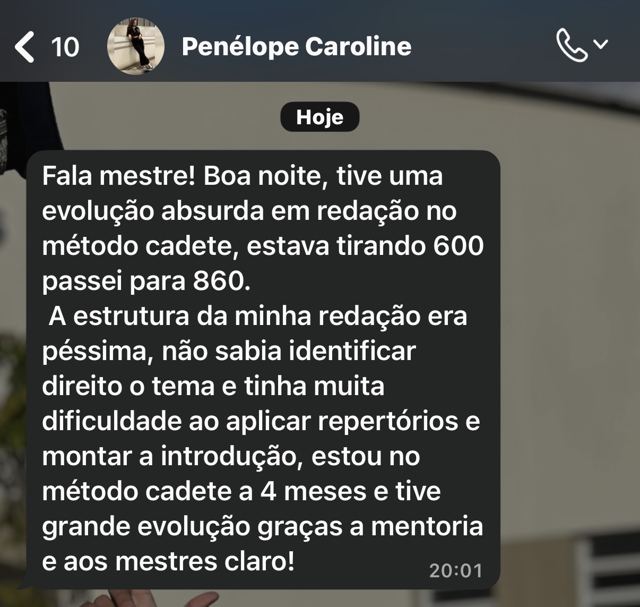 Print de WhatsApp: aluno relata evolução na redação