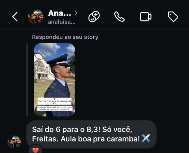 Print de WhatsApp: aluno relata evolução na redação